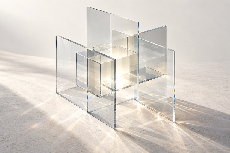 Arquitectura conceptual de planos de cristal alrededor de un núcleo de luz